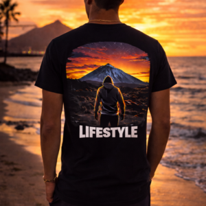 Lifestyle Canarias – Camiseta Hombre Teide Sunset (negra)