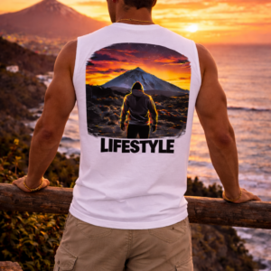 Lifestyle Canarias – Camiseta Hombre Teide Sunset (blanca)